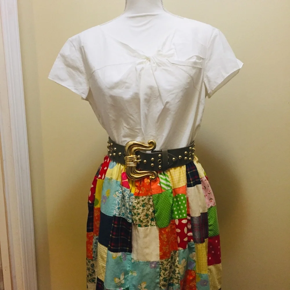 VINTAGE Handmade sz S-M patch maxi skirt